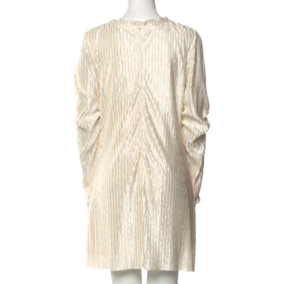 Anna Quan Crinkle Pleated Ivory Cream Long Sleeve Satin Shift Mini Dress 10 - Picture 3 of 8